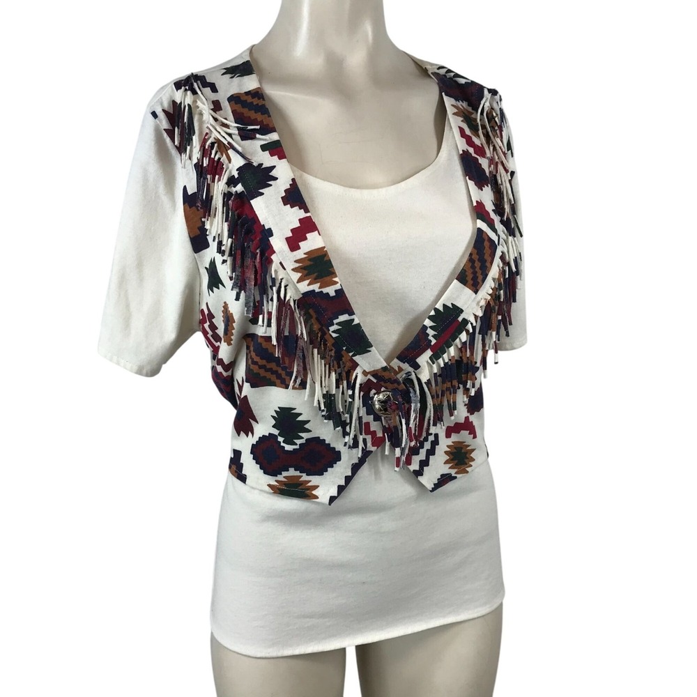 VTG BACKROAD BLUES - WOMEN'S L/XL -  SHORT SLEEVE AZTEC WESTERN VEST SHIRT